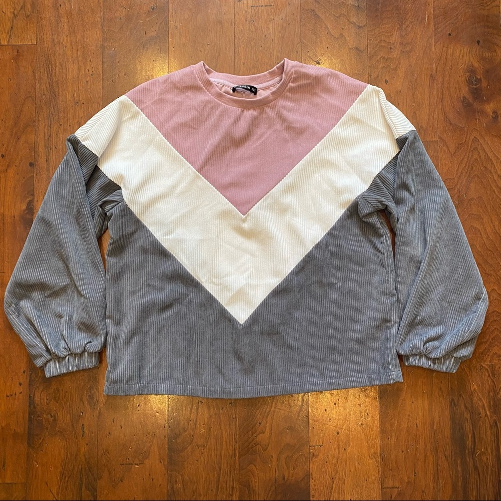 Womens Shein Crew Lightweight Sweater Long sleeve gray white pink Size S